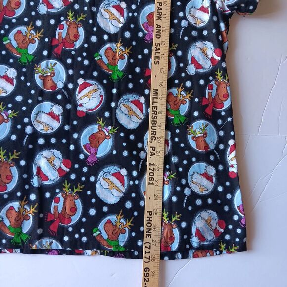 Tafford Christmas Scrub Top Black Women's Santa Claus Reindeers Snow Large - Picture 6 of 10